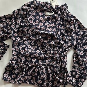 Jessica Simpson Black and Pink Ruffled Wrap Blouse
